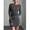 imageMakeMeChic Womens Open Back Long Sleeve Backless Round Neck Slim Fit Bodycon Mini DressGrey