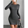 imageMakeMeChic Womens Open Back Long Sleeve Backless Round Neck Slim Fit Bodycon Mini DressGrey