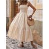 imageMakeMeChic Womens Shirred Plaid Gingham Dress Boho Ruffle Hem Frill Trim A Line Flowy Midi DressesBrown and White