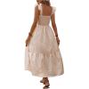 imageMakeMeChic Womens Shirred Plaid Gingham Dress Boho Ruffle Hem Frill Trim A Line Flowy Midi DressesBrown and White