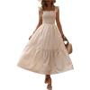 imageMakeMeChic Womens Shirred Plaid Gingham Dress Boho Ruffle Hem Frill Trim A Line Flowy Midi DressesBrown and White