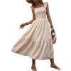 imageMakeMeChic Womens Shirred Plaid Gingham Dress Boho Ruffle Hem Frill Trim A Line Flowy Midi DressesBrown and White