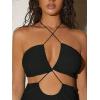 imageMakeMeChic Womens Sleeveless Criss Cross Halter Dress Cut Out High Waisted Split Thigh Maxi SundressBlack