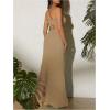 imageMakeMeChic Womens Sleeveless Criss Cross Halter Dress Cut Out High Waisted Split Thigh Maxi SundressCamel