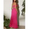 imageMakeMeChic Womens Sleeveless Criss Cross Halter Dress Cut Out High Waisted Split Thigh Maxi SundressHot Pink