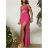 imageMakeMeChic Womens Sleeveless Criss Cross Halter Dress Cut Out High Waisted Split Thigh Maxi SundressHot Pink