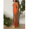 imageMakeMeChic Womens Sleeveless Criss Cross Halter Dress Cut Out High Waisted Split Thigh Maxi SundressOrange