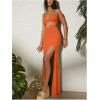 imageMakeMeChic Womens Sleeveless Criss Cross Halter Dress Cut Out High Waisted Split Thigh Maxi SundressOrange