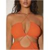 imageMakeMeChic Womens Sleeveless Criss Cross Halter Dress Cut Out High Waisted Split Thigh Maxi SundressOrange