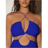 imageMakeMeChic Womens Sleeveless Criss Cross Halter Dress Cut Out High Waisted Split Thigh Maxi SundressRoyal Blue
