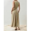 imageMakeMeChic Womens Sleeveless Round Neck Maxi Dress Pleated Zipper Front Tank DressesKhaki