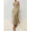 imageMakeMeChic Womens Sleeveless Round Neck Maxi Dress Pleated Zipper Front Tank DressesKhaki