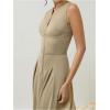 imageMakeMeChic Womens Sleeveless Round Neck Maxi Dress Pleated Zipper Front Tank DressesKhaki