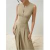 imageMakeMeChic Womens Sleeveless Round Neck Maxi Dress Pleated Zipper Front Tank DressesKhaki