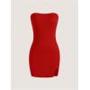 imageMakeMeChic Womens Strapless Dress Y2K Short Split Bodycon Mini Tube Party DressesRed
