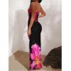 imageMakeMeChic Womens Strapless Maxi Dress Cocktail Mesh Ombre Bodycon Tube DressesBlack Floral