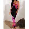 imageMakeMeChic Womens Strapless Maxi Dress Cocktail Mesh Ombre Bodycon Tube DressesBlack Floral