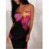 imageMakeMeChic Womens Strapless Maxi Dress Cocktail Mesh Ombre Bodycon Tube DressesBlack Floral