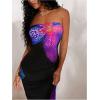 imageMakeMeChic Womens Strapless Maxi Dress Cocktail Mesh Ombre Bodycon Tube DressesBlue and Black
