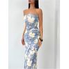 imageMakeMeChic Womens Strapless Maxi Dress Cocktail Mesh Ombre Bodycon Tube DressesBlue and White