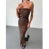 imageMakeMeChic Womens Strapless Maxi Dress Cocktail Mesh Ombre Bodycon Tube DressesBrown