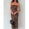 imageMakeMeChic Womens Strapless Maxi Dress Cocktail Mesh Ombre Bodycon Tube DressesBrown