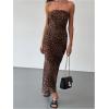 imageMakeMeChic Womens Strapless Maxi Dress Cocktail Mesh Ombre Bodycon Tube DressesBrown