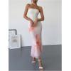 imageMakeMeChic Womens Strapless Maxi Dress Cocktail Mesh Ombre Bodycon Tube DressesFloral Ombre Pink