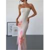 imageMakeMeChic Womens Strapless Maxi Dress Cocktail Mesh Ombre Bodycon Tube DressesFloral Ombre Pink