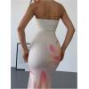 imageMakeMeChic Womens Strapless Maxi Dress Cocktail Mesh Ombre Bodycon Tube DressesFloral Ombre Pink