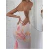 imageMakeMeChic Womens Strapless Maxi Dress Cocktail Mesh Ombre Bodycon Tube DressesFloral Ombre Pink