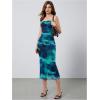imageMakeMeChic Womens Strapless Maxi Dress Cocktail Mesh Ombre Bodycon Tube DressesGreen