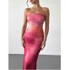 imageMakeMeChic Womens Strapless Maxi Dress Cocktail Mesh Ombre Bodycon Tube DressesHot Pink