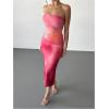 imageMakeMeChic Womens Strapless Maxi Dress Cocktail Mesh Ombre Bodycon Tube DressesHot Pink