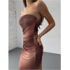 imageMakeMeChic Womens Strapless Maxi Dress Cocktail Mesh Ombre Bodycon Tube DressesMocha Brown