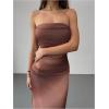 imageMakeMeChic Womens Strapless Maxi Dress Cocktail Mesh Ombre Bodycon Tube DressesMocha Brown