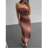 imageMakeMeChic Womens Strapless Maxi Dress Cocktail Mesh Ombre Bodycon Tube DressesMocha Brown