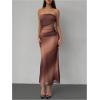 imageMakeMeChic Womens Strapless Maxi Dress Cocktail Mesh Ombre Bodycon Tube DressesMocha Brown