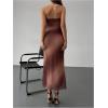 imageMakeMeChic Womens Strapless Maxi Dress Cocktail Mesh Ombre Bodycon Tube DressesMocha Brown