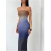 imageMakeMeChic Womens Strapless Maxi Dress Cocktail Mesh Ombre Bodycon Tube DressesOmbre Blue