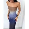 imageMakeMeChic Womens Strapless Maxi Dress Cocktail Mesh Ombre Bodycon Tube DressesOmbre Blue