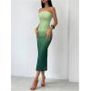 imageMakeMeChic Womens Strapless Maxi Dress Cocktail Mesh Ombre Bodycon Tube DressesOmbre Green