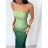 imageMakeMeChic Womens Strapless Maxi Dress Cocktail Mesh Ombre Bodycon Tube DressesOmbre Green