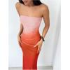 imageMakeMeChic Womens Strapless Maxi Dress Cocktail Mesh Ombre Bodycon Tube DressesOmbre Red
