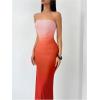 imageMakeMeChic Womens Strapless Maxi Dress Cocktail Mesh Ombre Bodycon Tube DressesOmbre Red