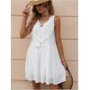 imageMakeMeChic Womens Textured Tie Neck A Line Mini Dress High Waist Tassel Trim Ruffle Hem Summer Beach Smock DressWhite