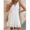 imageMakeMeChic Womens Textured Tie Neck A Line Mini Dress High Waist Tassel Trim Ruffle Hem Summer Beach Smock DressWhite