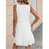 imageMakeMeChic Womens Textured Tie Neck A Line Mini Dress High Waist Tassel Trim Ruffle Hem Summer Beach Smock DressWhite