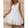 imageMakeMeChic Womens Textured Tie Neck A Line Mini Dress High Waist Tassel Trim Ruffle Hem Summer Beach Smock DressWhite