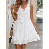 imageMakeMeChic Womens Textured Tie Neck A Line Mini Dress High Waist Tassel Trim Ruffle Hem Summer Beach Smock DressWhite
